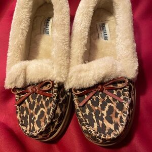Cream and Brown Moccasins with Plush Lining